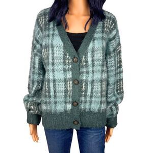 cupcakes & cashmere Teal Plaid Cardigan